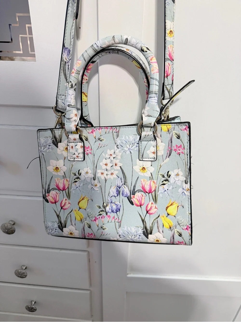 Aldo Light Blue Floral Top-Handle Shoulder Bag